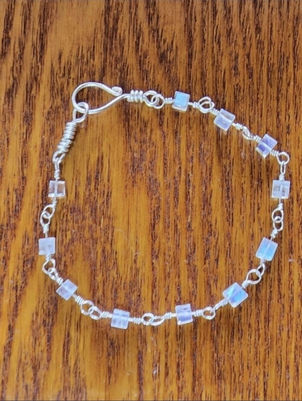 Bracelet Top Grade Rainbow Blue Flash Moonstone Cube Square Bead Sterling Silver